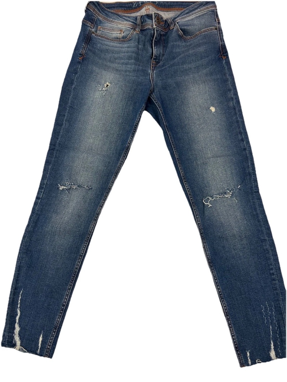 Zara Basic Z1975 Denim Womens Size 6 Skinny Distressed Ripped Jeans Medium Wash